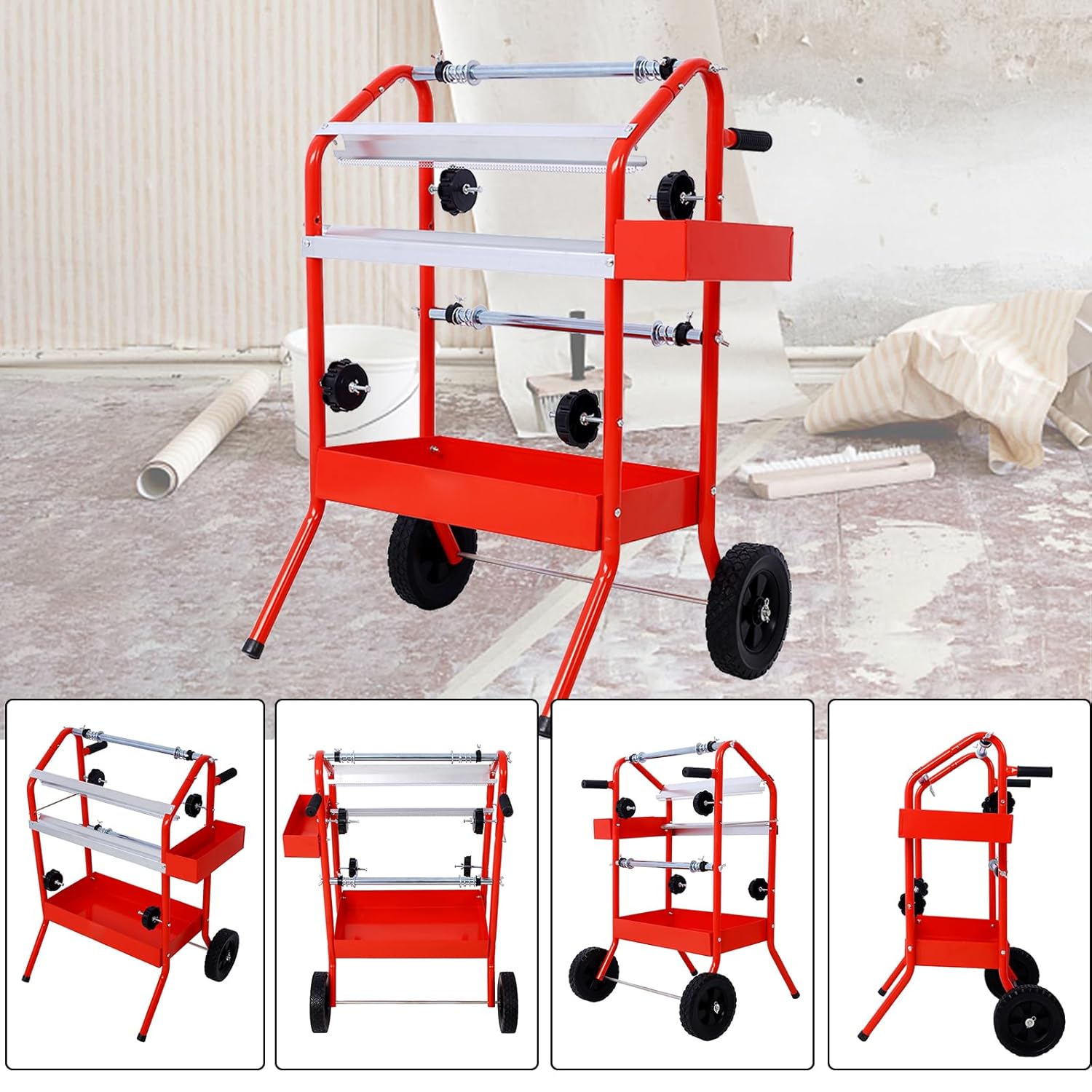 Mobile 18" Multi-Roll Masking Paper Machine with Storage Trays - Indoor & Outdoor Decoration Spray Paint Masking Auto Body Paint & Repair Shop Prep