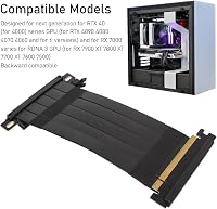 ASHATA PCIe 4.0 X16 Riser Kábel, 40cm Fekete, Rugalmas VGA Hosszabbító, 180° GPU Grafikus Kártya Adapter, RTX 4000 és RX 7000 Sorozattal Kom 3