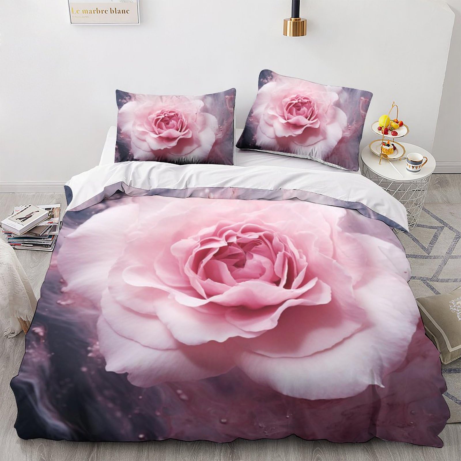 Parure housses de couettes microfibre rose 3 pièces king 220x240cm adulte