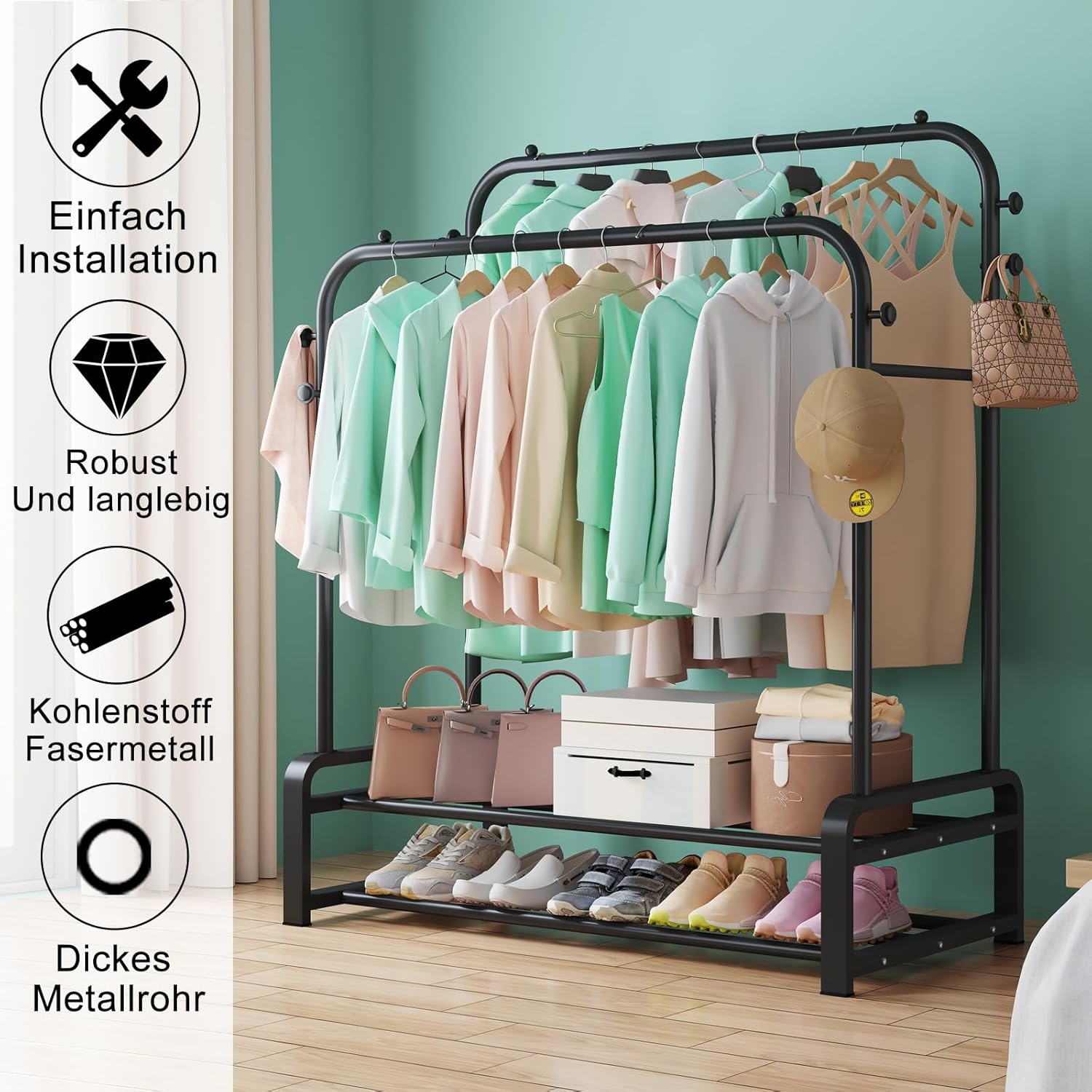 Image indicating easy installation and robust construction of the coat rack