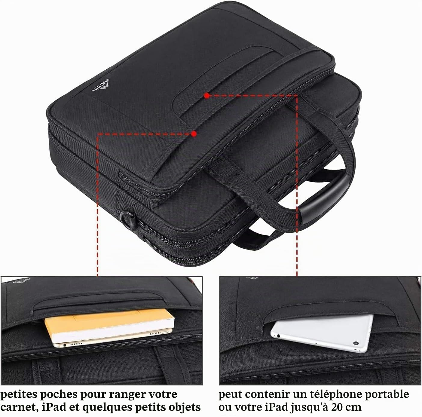MATEIN Sac Ordinateur Portable 15.6 Pouces Mallette Multifonctionnel Business Handcase pour Les Femmes et Les Hommes, Enduring Nylon Sac à Bandoulière pour Voyage Tablette/Notebook Noir