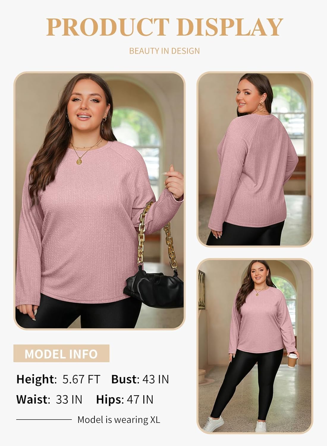 Eytino Plus Size Tops for Women Long Sleeve Crewneck Loose Casual 2026 Fall Fashion Knit Basic Tee(1X-5X) - Image 3