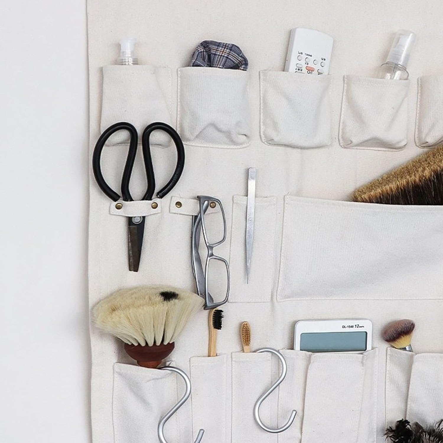 Large Wall Hanging Organizer with 14 Pockets, 22″×37″, Space Saver Canvas Bag, Tools Organization, Ornaments Display, Nursery Storage(White)