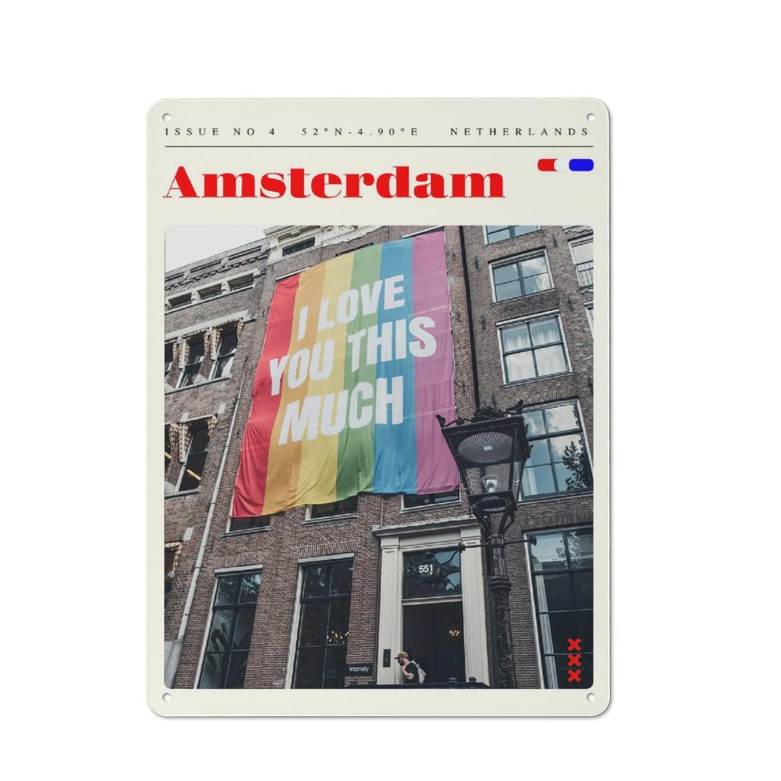 Junmoney Style-6 Vintage Amsterdam Travel Art Vintage Metal Sign 40X30cm, Restaurant Wall Art For Takeaway, Bar, Kitchen Or Counter Area