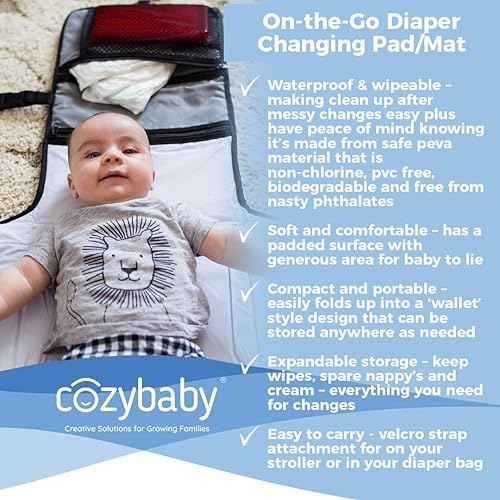 Miniatura 2 de CozyBaby On-The-Go Cambiador de pañales (gris) - Cambiador de pañales acolchado impermeable con conveniente compartimento de almacenamiento más