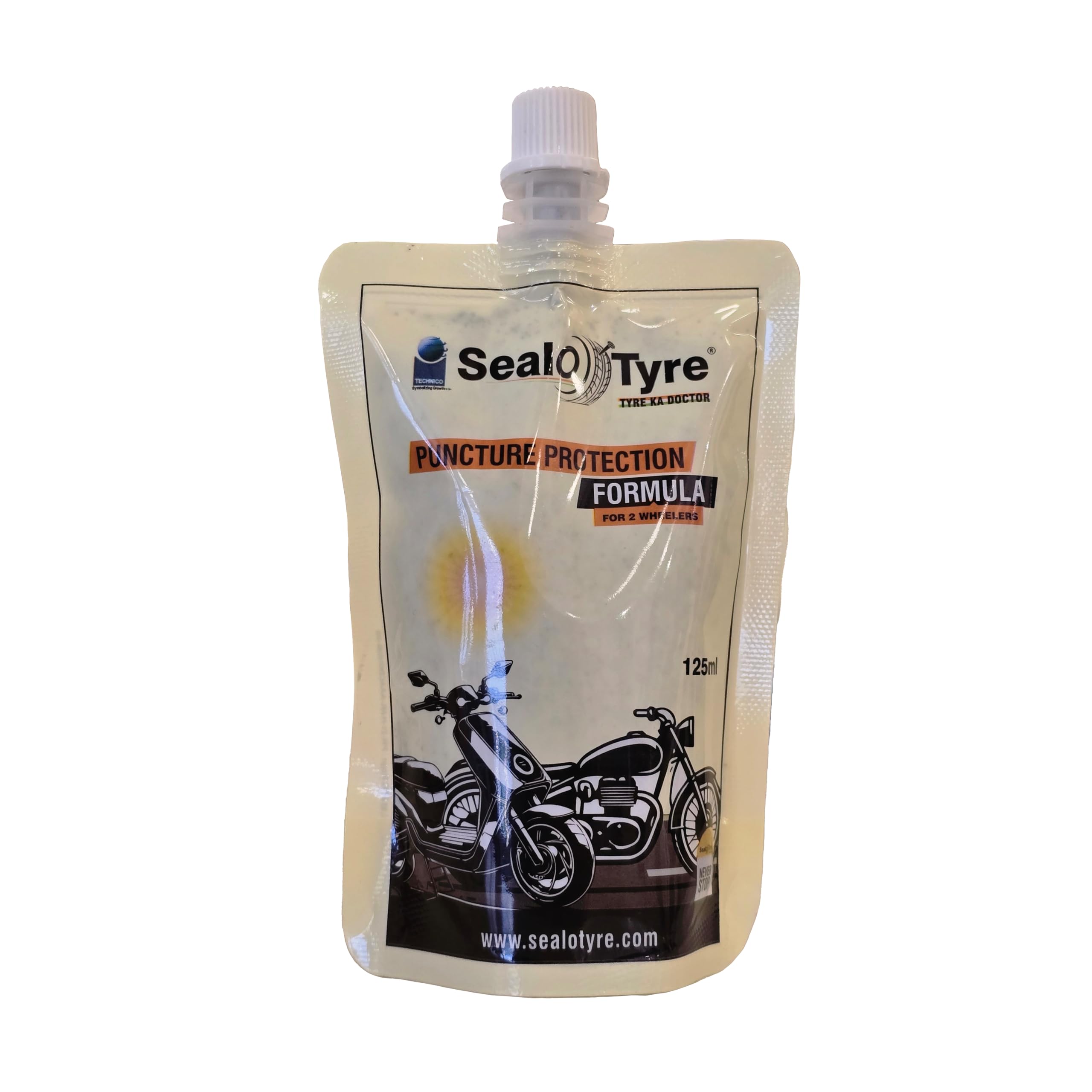 Sealotyre Anti Puncture Tubeless Tyre Sealant | Instant Puncture Repair for Scooters | Anti-Leak Formula | Gel Based Puncture Solution (125ml) Pouch