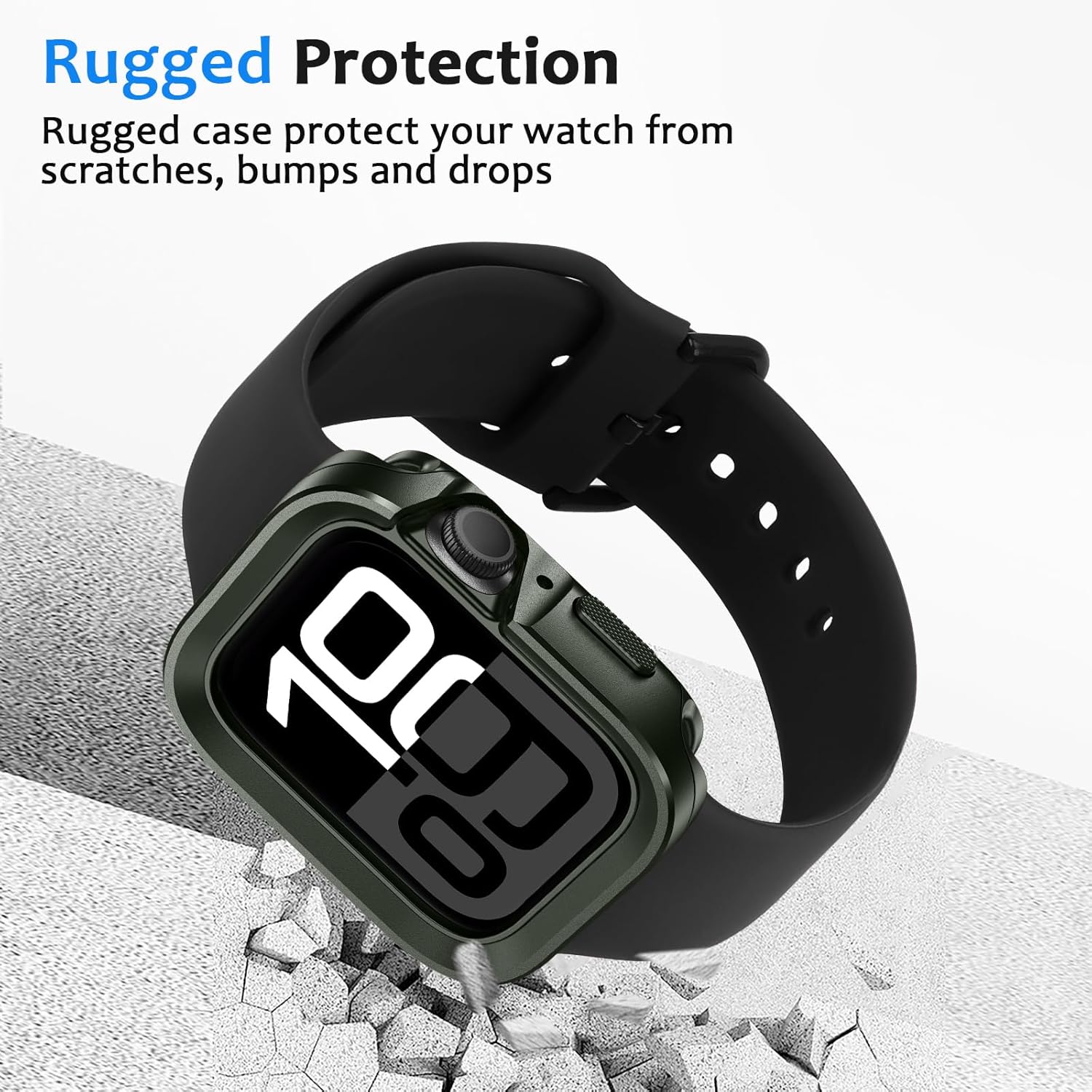 Metal Case Compatible with Apple Watch Case Series 11/10 46mm, 2 in 1 Rugged Protective Silicone Bumper Cover Compatible with iWatch 46mm (Army Green)