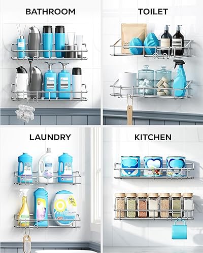 Miniatura 8 de Nieifi Shower Caddy Shelf Storage Rack Adhesive Without Drilling Stainless Steel with Hooks for Washroom, Lavatory, Restroom, Toilet, Bathroom,