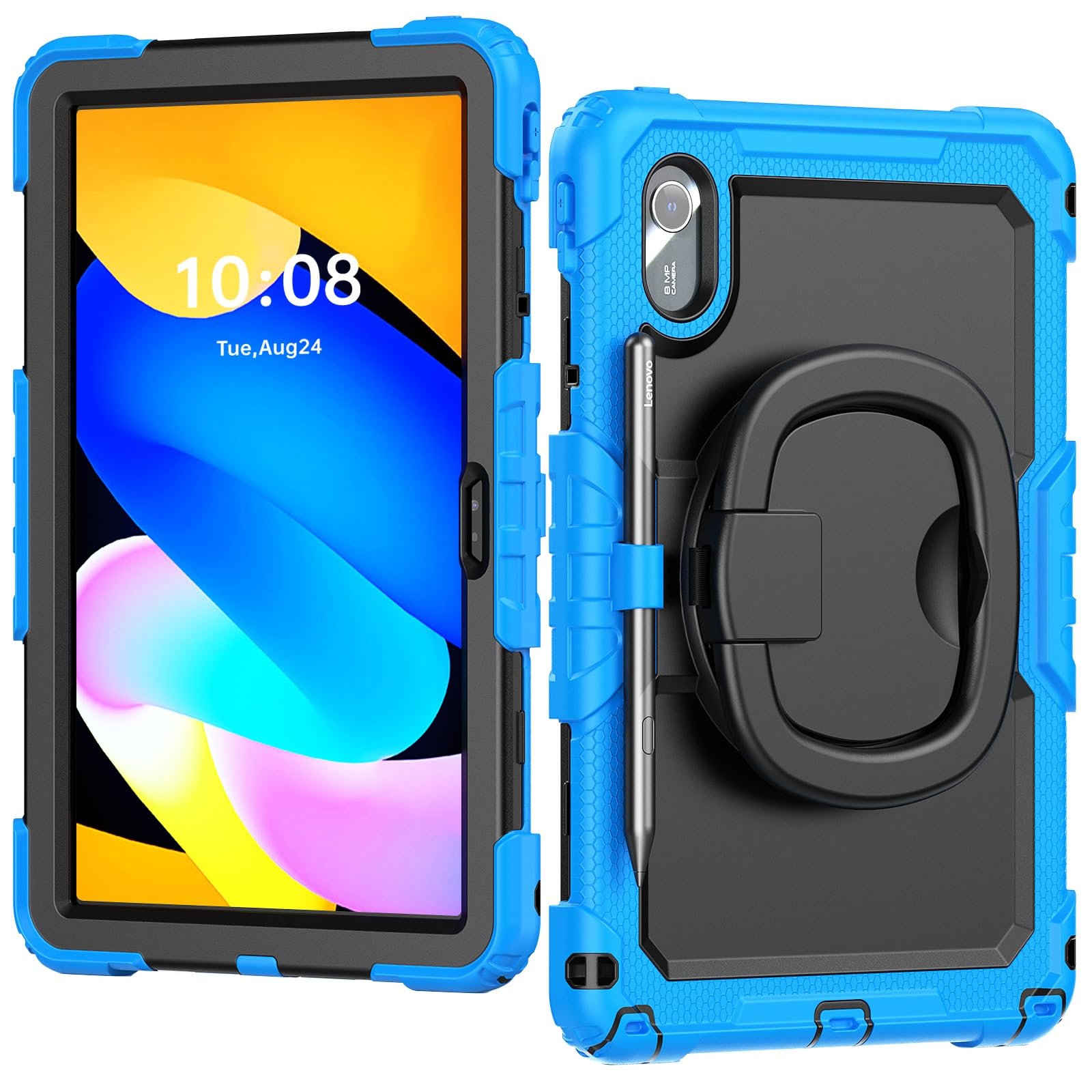 Etui z folią ochronną na ekran do tabletu Lenovo Ldea Tab 11 cali 2025/Tab K11 Gen 2 (TB336FU/TB336ZU), solidne, pełne, ochronne etui obrotowym uchwytem, ​​silikonowe(Light Blue)