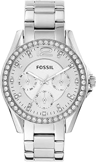 Fossil Riley Armbanduhr für Damen Quarz Chronograph Uhrwerk mit Edelstahl oder Lederband