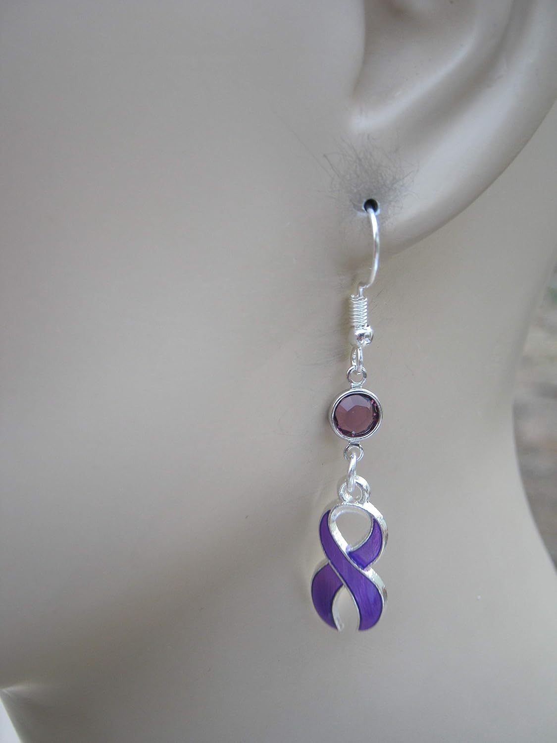 Enameled Awareness Ribbon Birthstone Earrings, Personalized Hope Earrings, Cancer Survivor Jewelry, Dangle