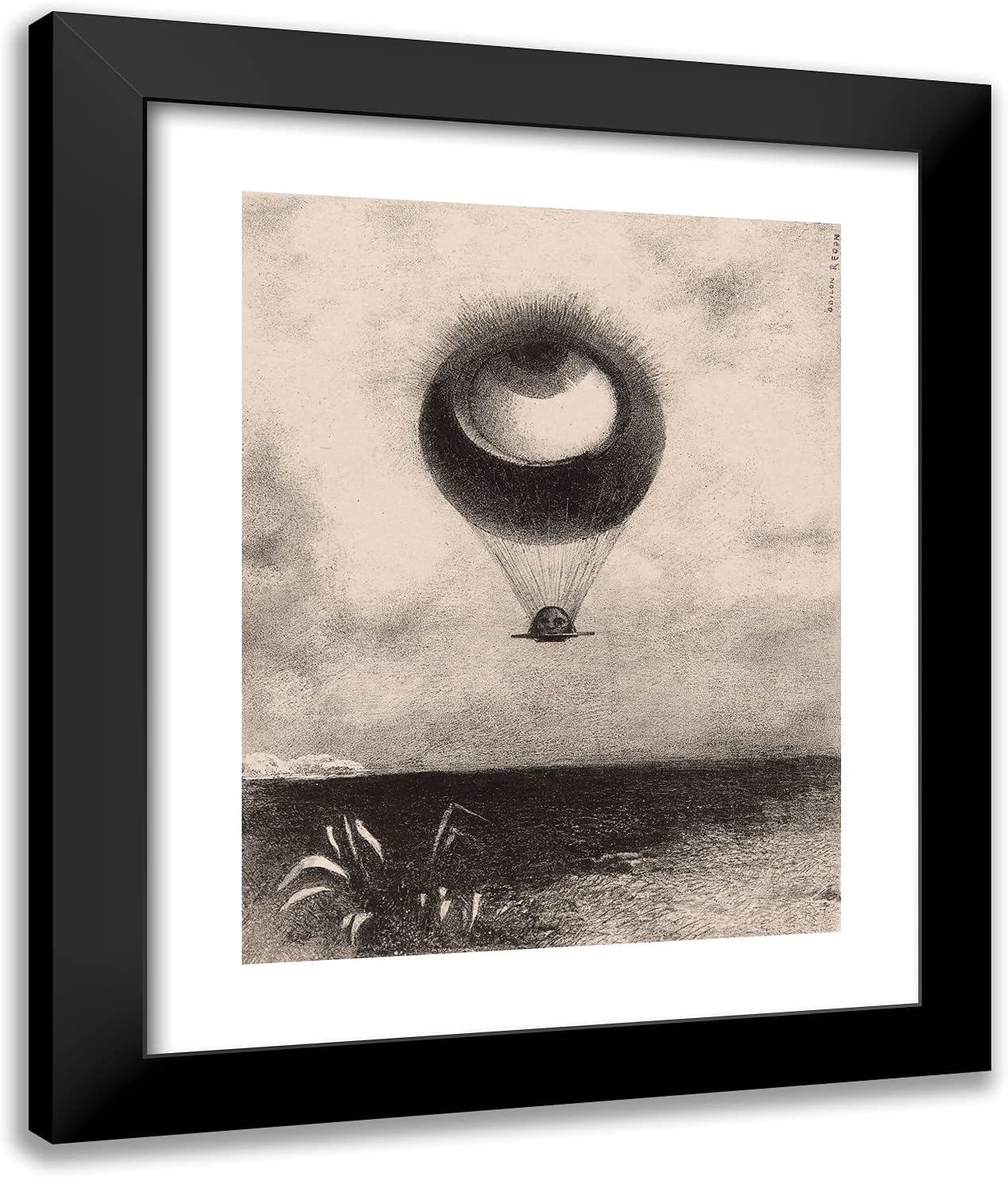 ArtDirect Odilon Redon 20x24 Black Modern Framed Art Print Titled The Eye, Like a Strange Balloon Moves Towards Infinity, Plate one from to Edgar Poe