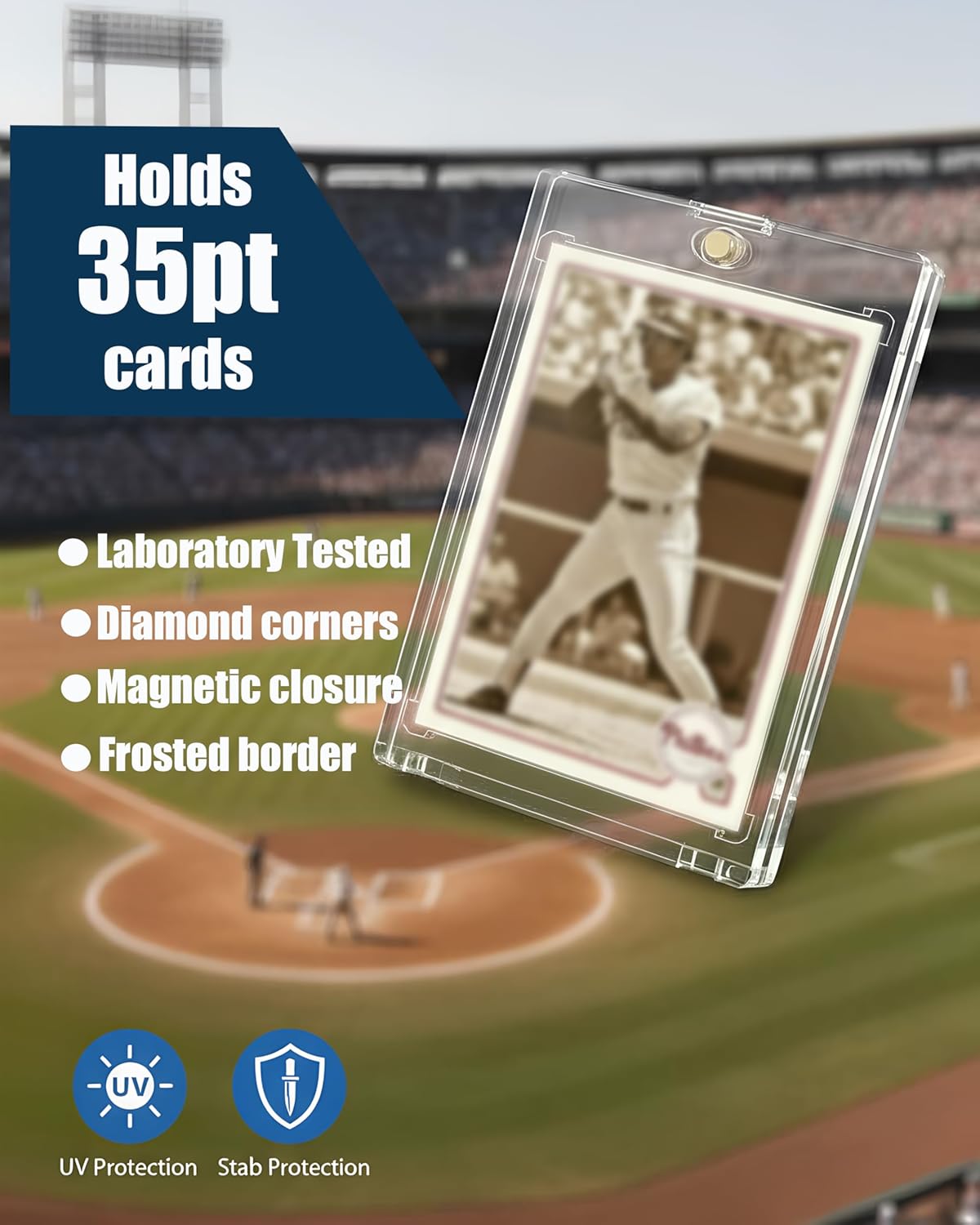 Acrylic Trading & Sports Card Display Frame - 9-Slot Wall/Desktop Holder for Baseball, Pokemon, Hockey Cards, UV-Protected with Magnetic One Touch Holders & Ad Nails