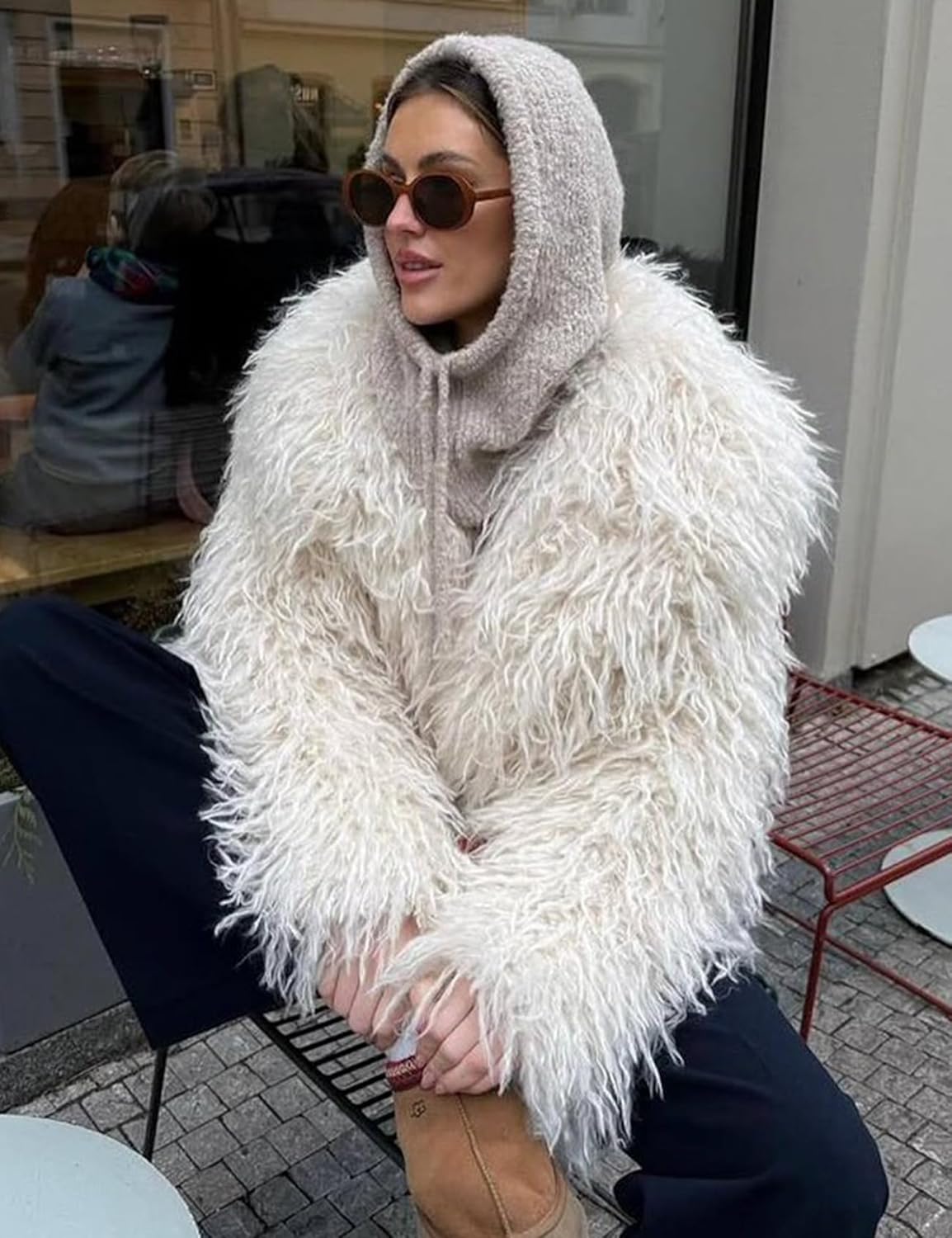 Yimoon Womens Faux Fur Coat Winter Fluffy Faux Fur Jacket Long Sleeve Lapel Collar Furry Shaggy Parka Coat - Image 3