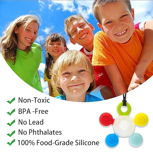 Miniatura 7 de Seeway - Collar masticable para niños sensoriales, de silicona para masticar, ayuda motora oral para niños y niñas, juguetes para masticar para