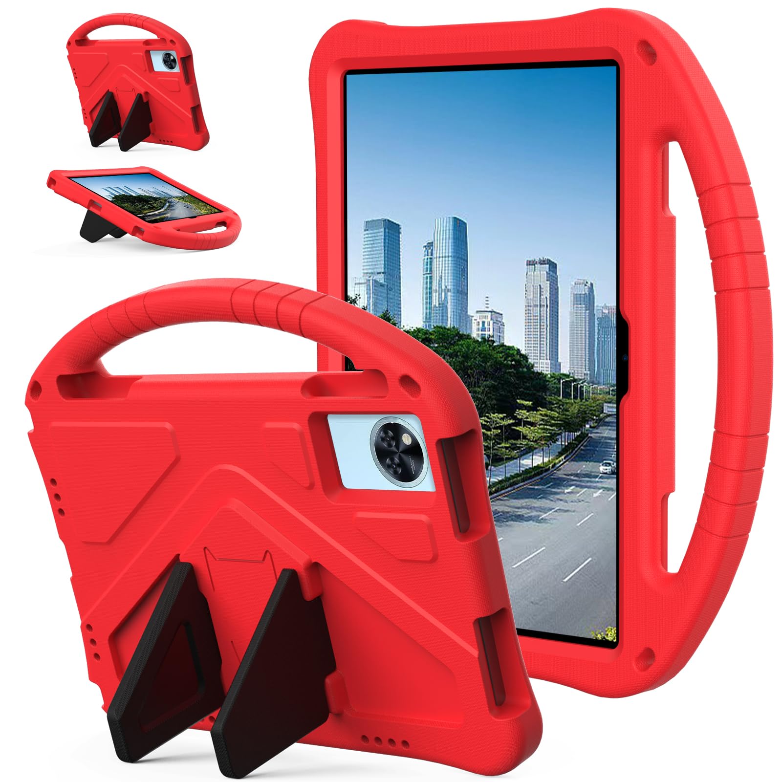 Custodia con cavalletto per bambini compatibile con Doogee U11/U11 Pro 11 pollici (2025), leggera copertura in EVA antiurto spessa protezione dagli urti copertura per tablet W tracolla + manico. Rosso