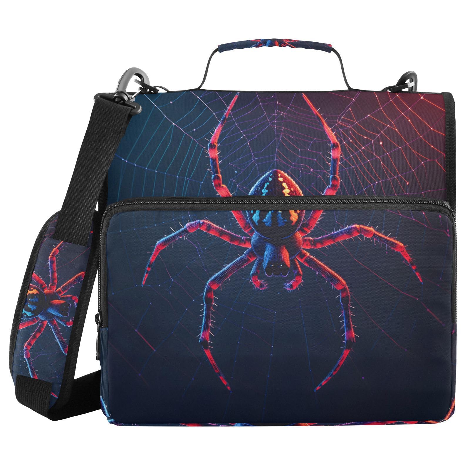 Spider Zipper Binder Bag 3 Ring Binder with Shoulder Strap Zip Up 500 Sheets Capacity Multi Pockets for School Office Supplies