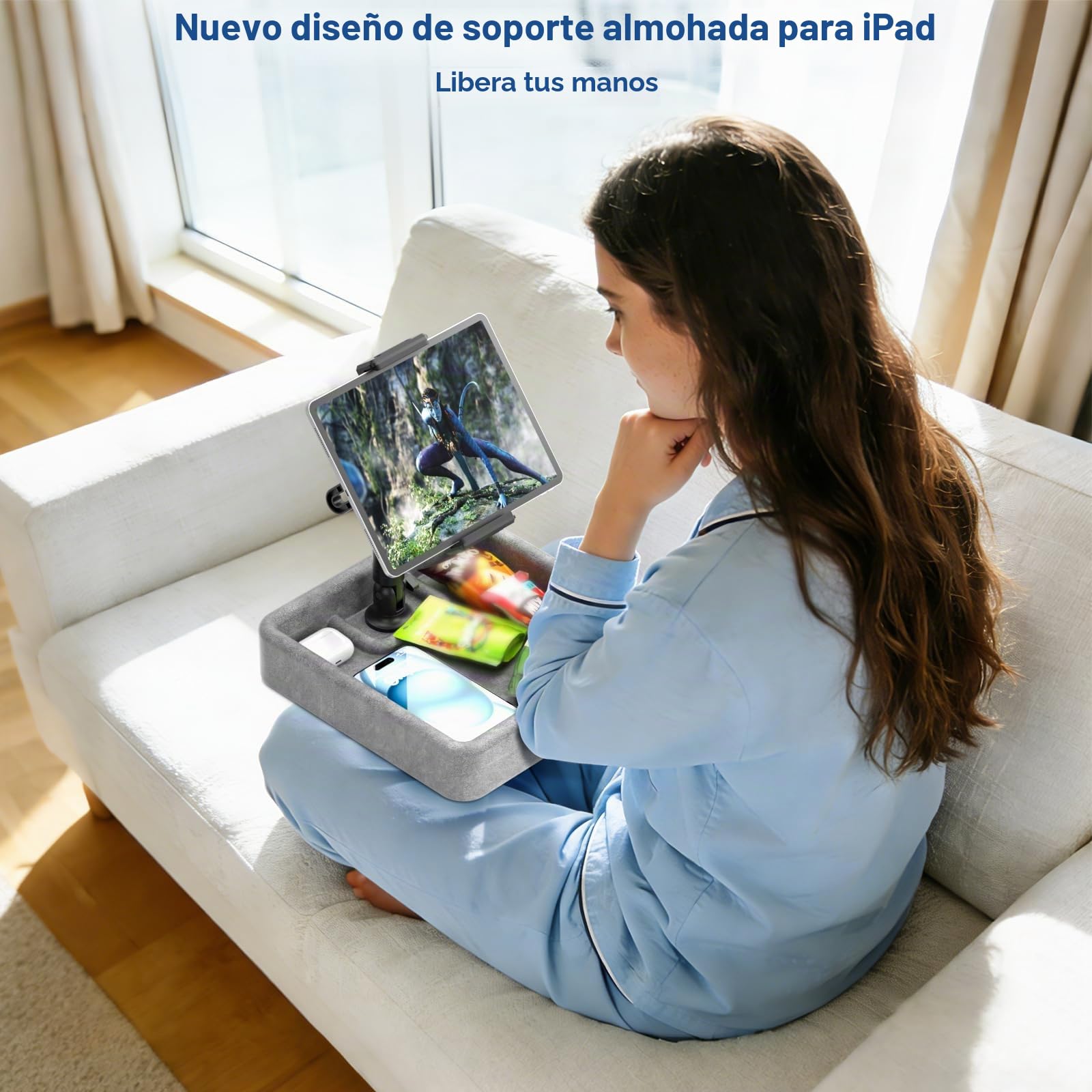 KDD Soporte de Almohada para Tablet,Brazo Ajustable Soporte para iPad para Regazo,Cama y Escritorio-Plegable Soporte para Kindle, Cojín para Tablet para iPad Pro 12.9, Air Mini, Teléfono y E-Reader