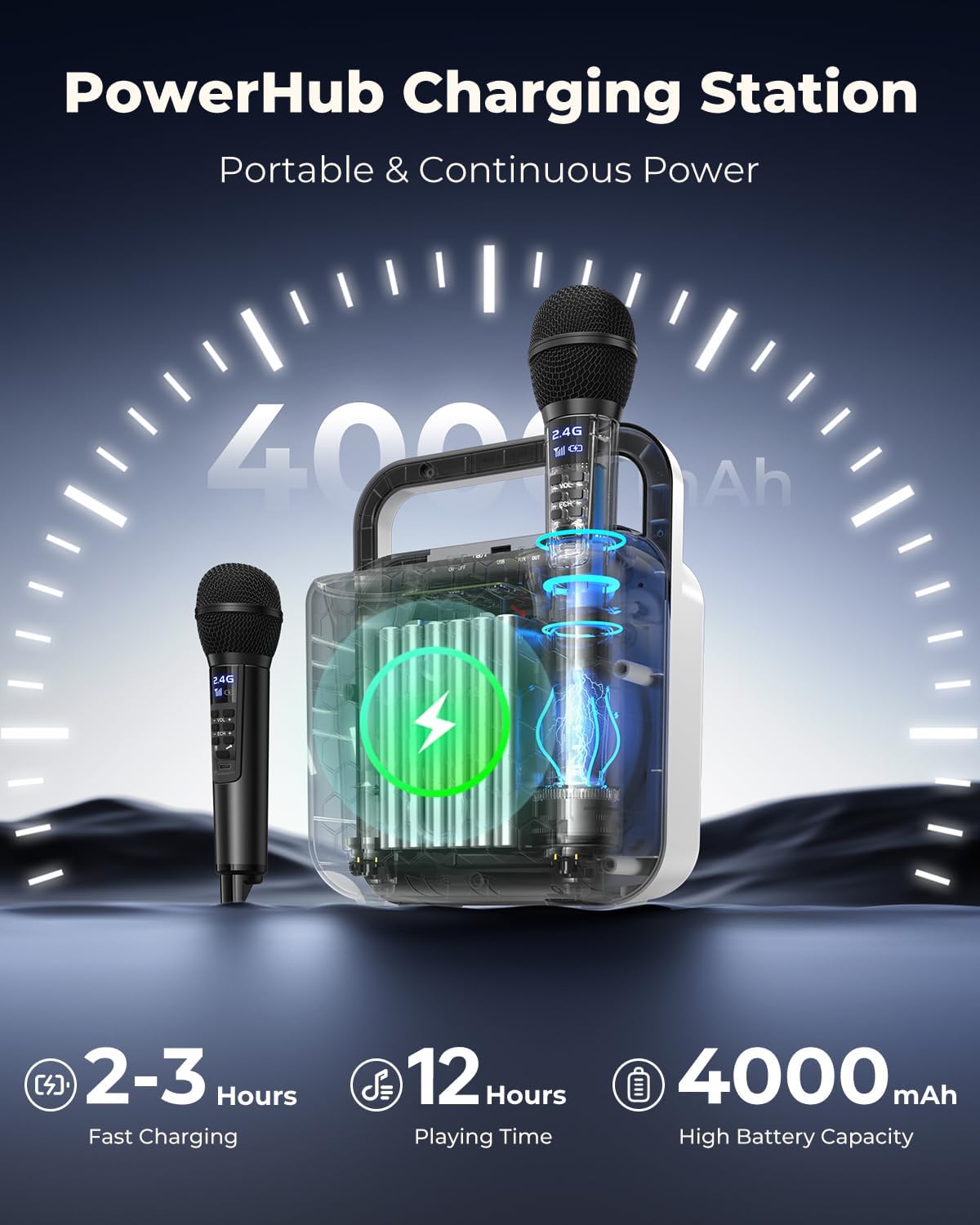 Karaoke Machine for Adults, SD-516 Bluetooth Karaoke Speaker with 2 Microphones, Home Party Speaker with DJ Light for Outdoor, Events, Gathering, PA System, Support USB/AUX - White - Image 2