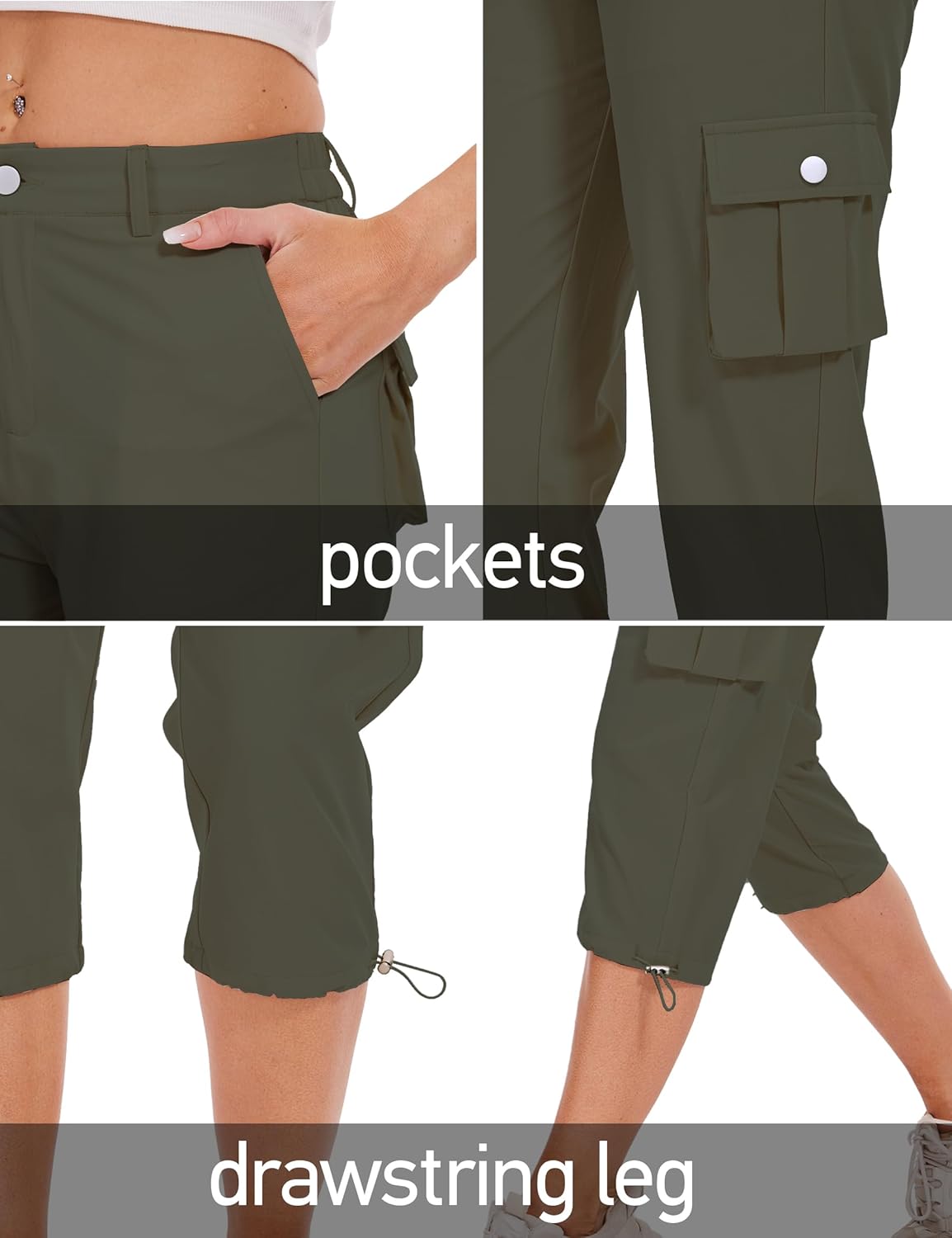 Cargo Capris for Women Hiking Pants Casual Summer Quick Dry Outdoor Travel Pull On Capri with 6 Pockets - Image 6