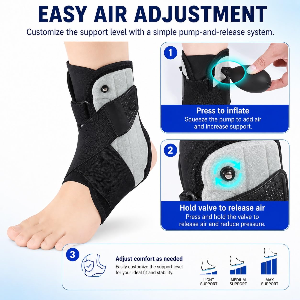 Genérico Tobillera Ajustable con Forro de airbag, para Deporte y Caminar a Diario, Modelo CJDW1147