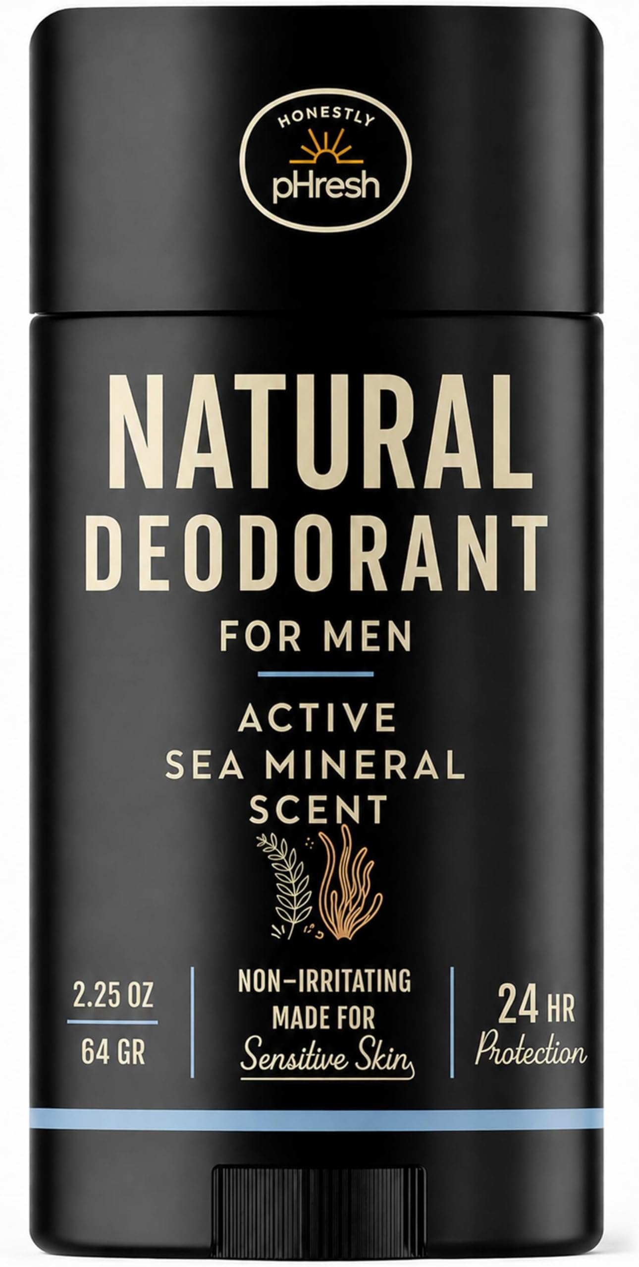 Prebiotic Natural Deodorant for Men – Aluminum & Baking Soda Free with 24 Hour Odor Protection. Clean Vegan Deodorant for Sensitive Skin. Made In USA – Active Sea Mineral Scent, 2.5 oz
