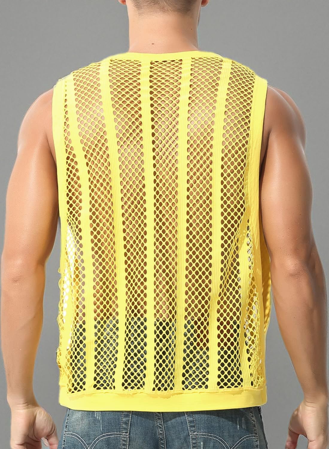 MIZOK Men's Fishnet Mesh Tank Tops Sexy See Through Workout Vest Sleeveless Sheer Muscle Shirts - Image 7