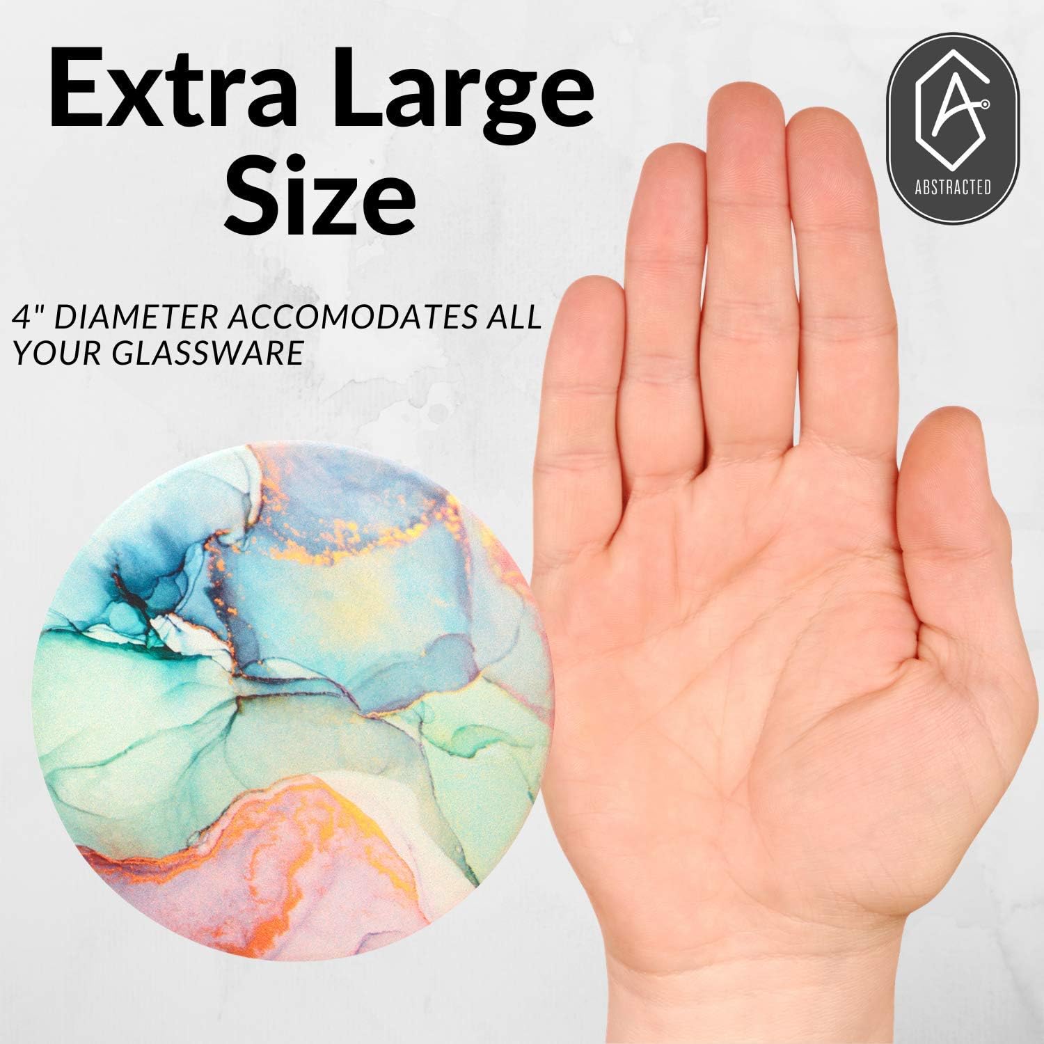 ABSTRACTED Geode Coasters for Drinks, Marble Coasters, Agate Coaster Large Absorbent, Water Absorbing Coasters for Glass Table Top - Large 4 inch Size, Set of 6 (Light Green Marble)