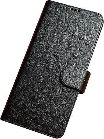 YUANSHXM-Genuine Leather Case for Huawei Mate X6, Ostrich Texture Flip Folio Wallet Kickstand Noble Case Business Full Protection Phone Cover for Women Men Mate X6,Black