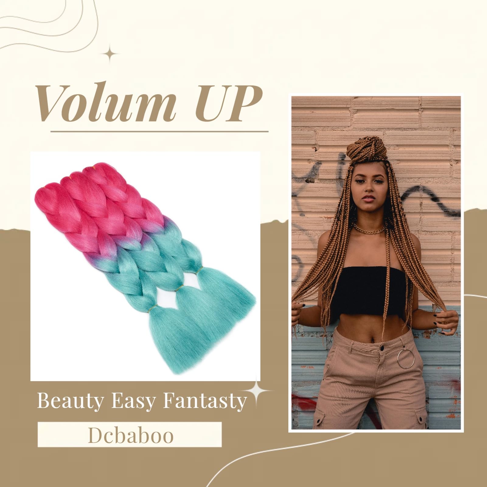 Dcbaboo Jumbo Braiding Hair Extensions 3 Packs 24 Inch Synthetic Kanekalon Ombre Afro Crochet Braids Twist 300g - Hot Pink Blue - Image 3