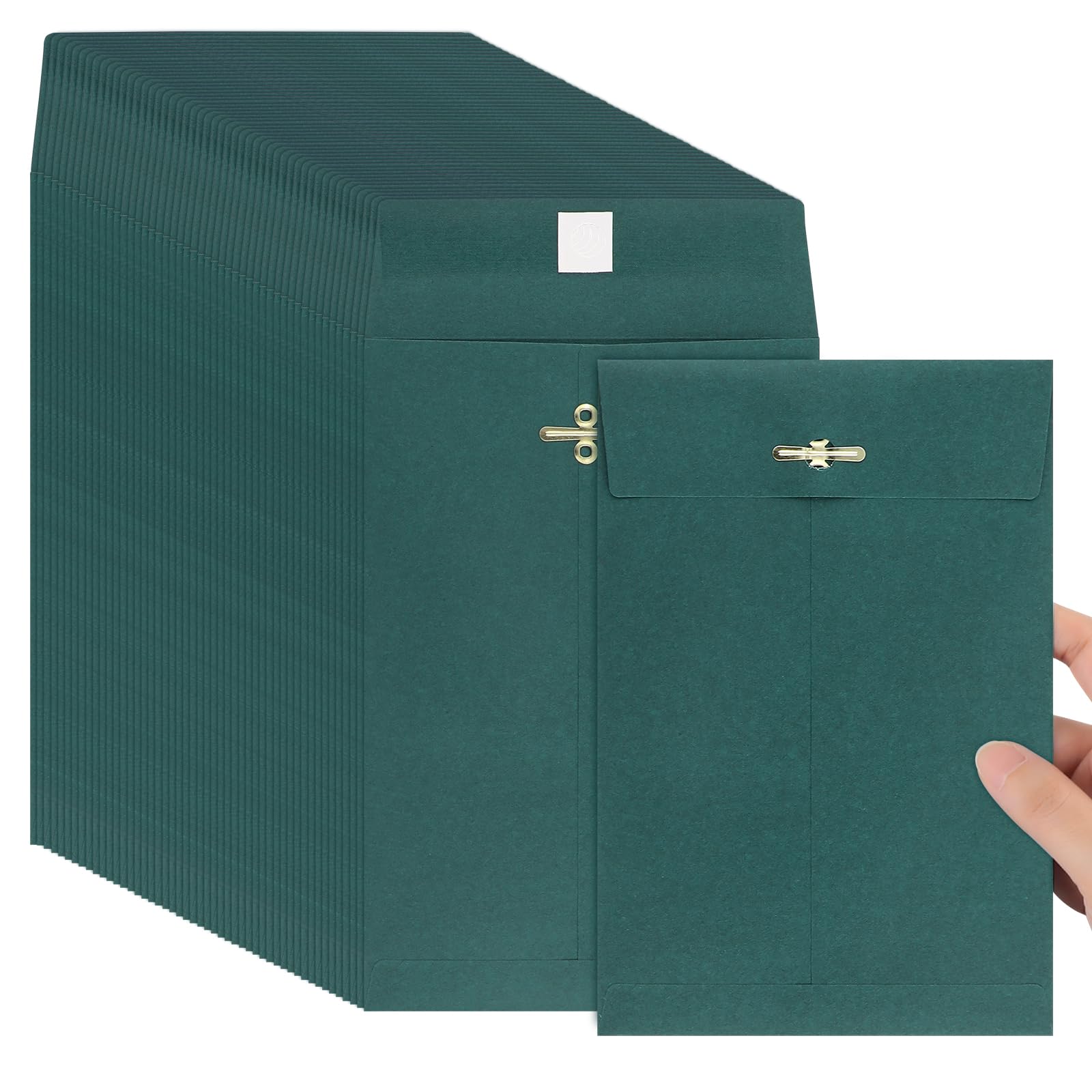 50 sobres pequeños de 5 x 7.5 pulgadas con cierre de manila, sobres de papel kraft verde oscuro de 28 libras con cierre de metal y sello engomado para correo, oficina, escuela y uso doméstico