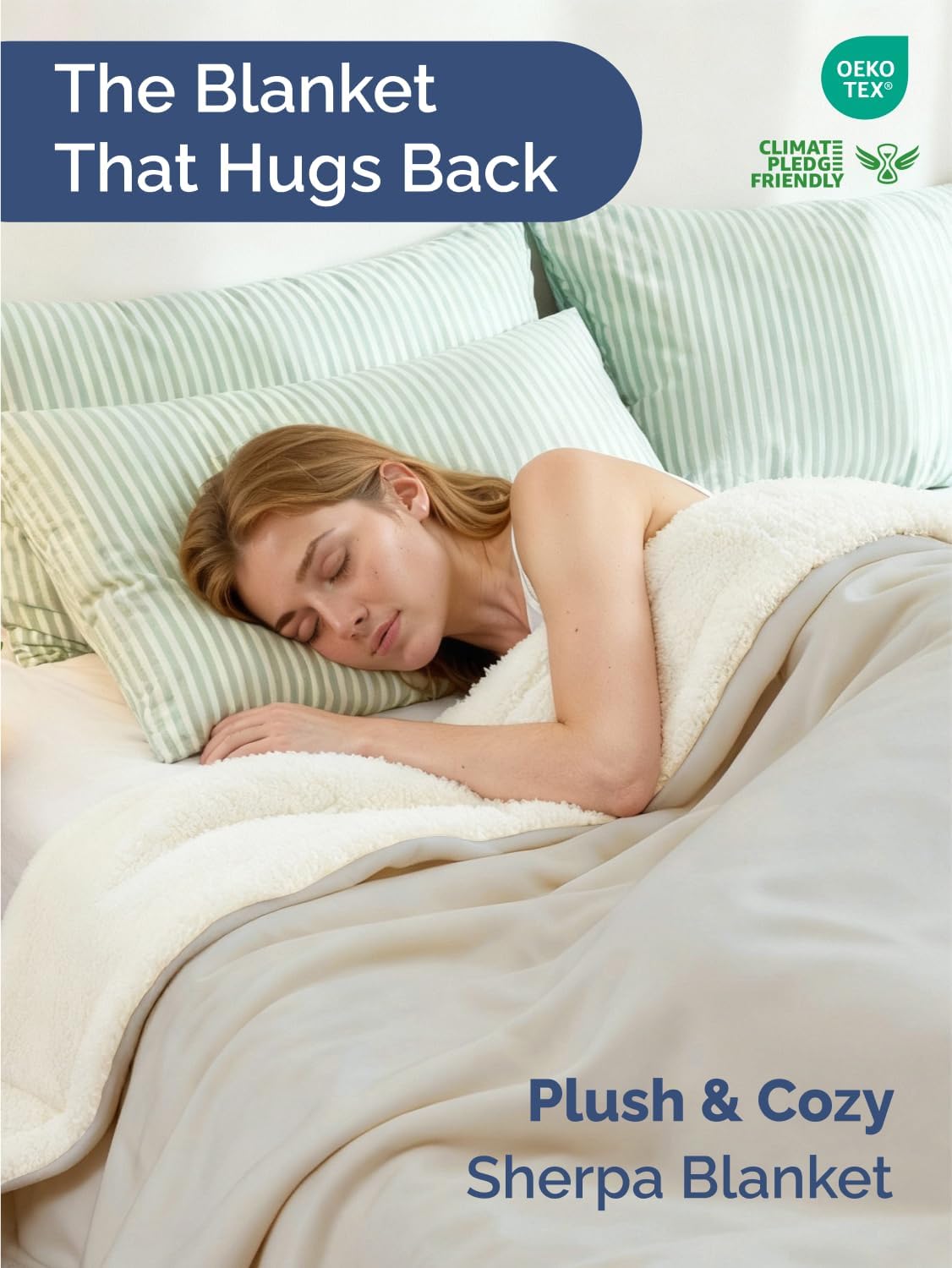 Sherpa Fleece Blanket Throw Size - Reversible Sherpa Fleece Throw Blanket - Super Soft Double Sided for Bed, Sofa, Couch - Thick, Warm, and Plush - Luxurious Bedding for Winter - Cream, 50" x 60" - Image 2