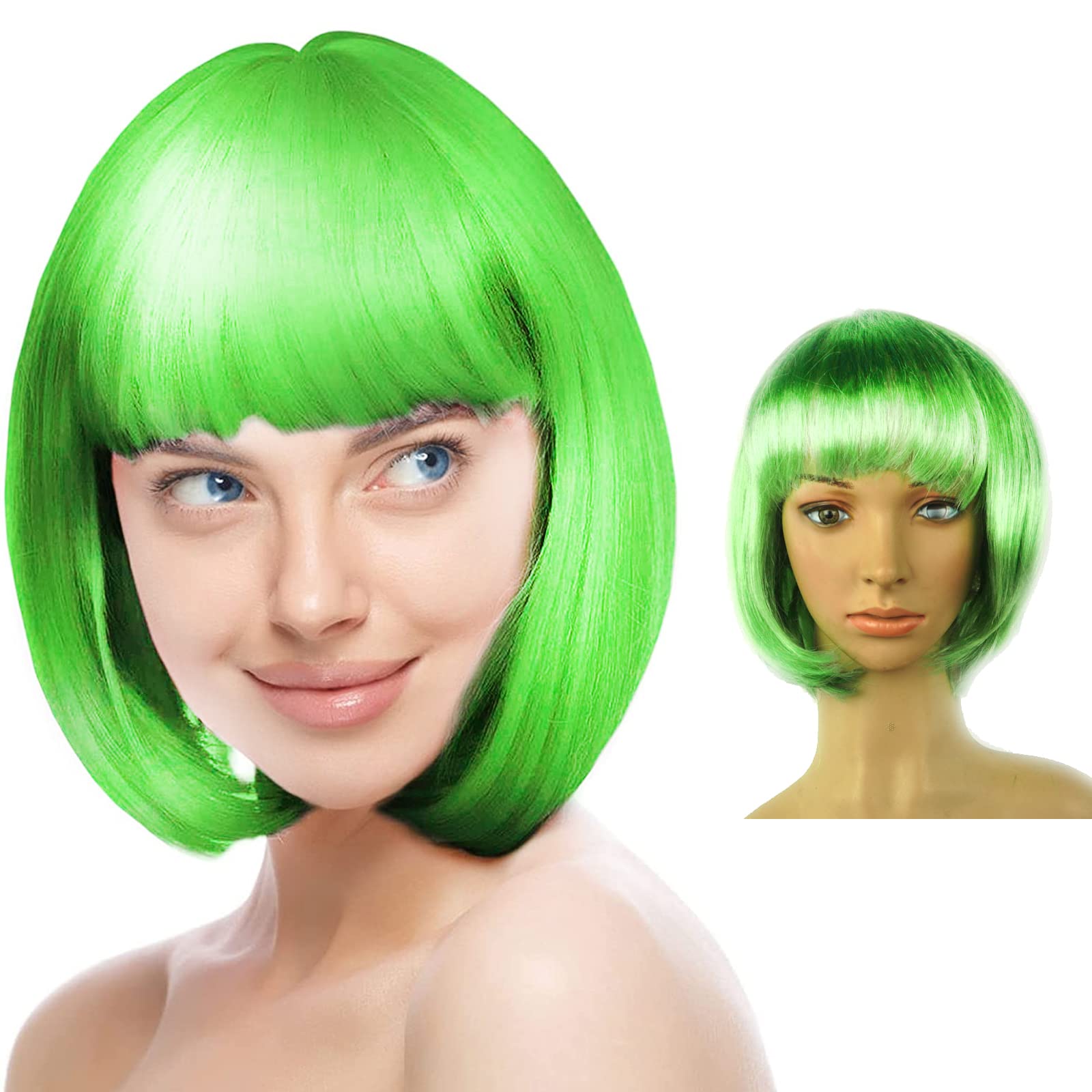 Green Bob Wig, Premium Quality Green Wigs for Women Perfect for Amy Winehouse Costume and ABBA Wig Easy to Wear and Style - Image 3