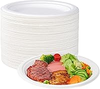 ECOLipak 100% Compostable 10 Inch Heavy Duty Sugarcane Bagasse Paper Plates, 150 Pack - Eco-Friendly Disposable Dinner Plates White