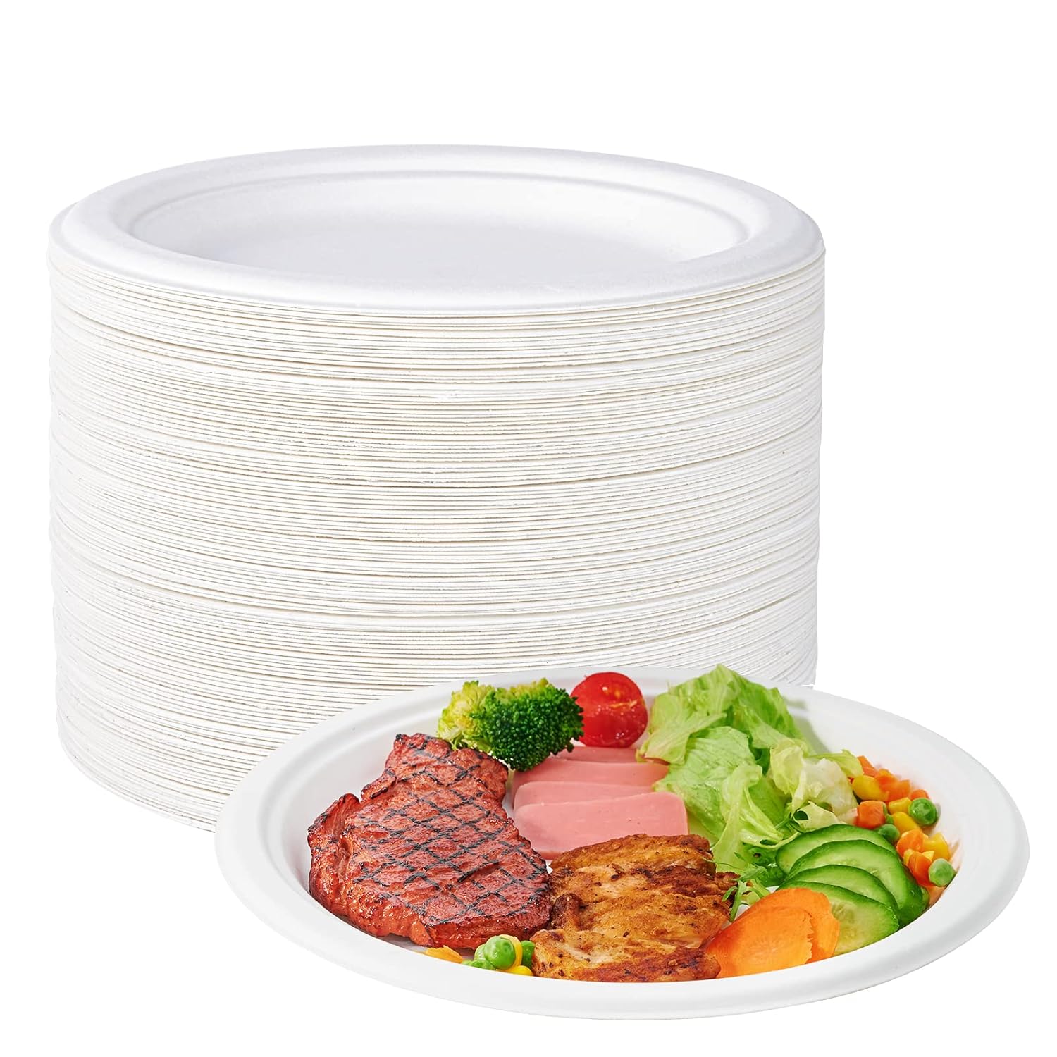 ECOLipak 100 Compostable 10 Inch Heavy Duty Paper Plates 150 Pack Disposable Biodegradable Eco-friendly Sugarcane Bagasse Plates for