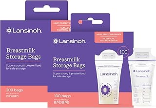 Lansinoh Breastmilk Storage Bags, 300 Count, Baby Essentials, Fast Freeze & Thaw Breast Milk Bags for Baby Bottle Feeding, Superior Strength & Stretch, 6 Ounce