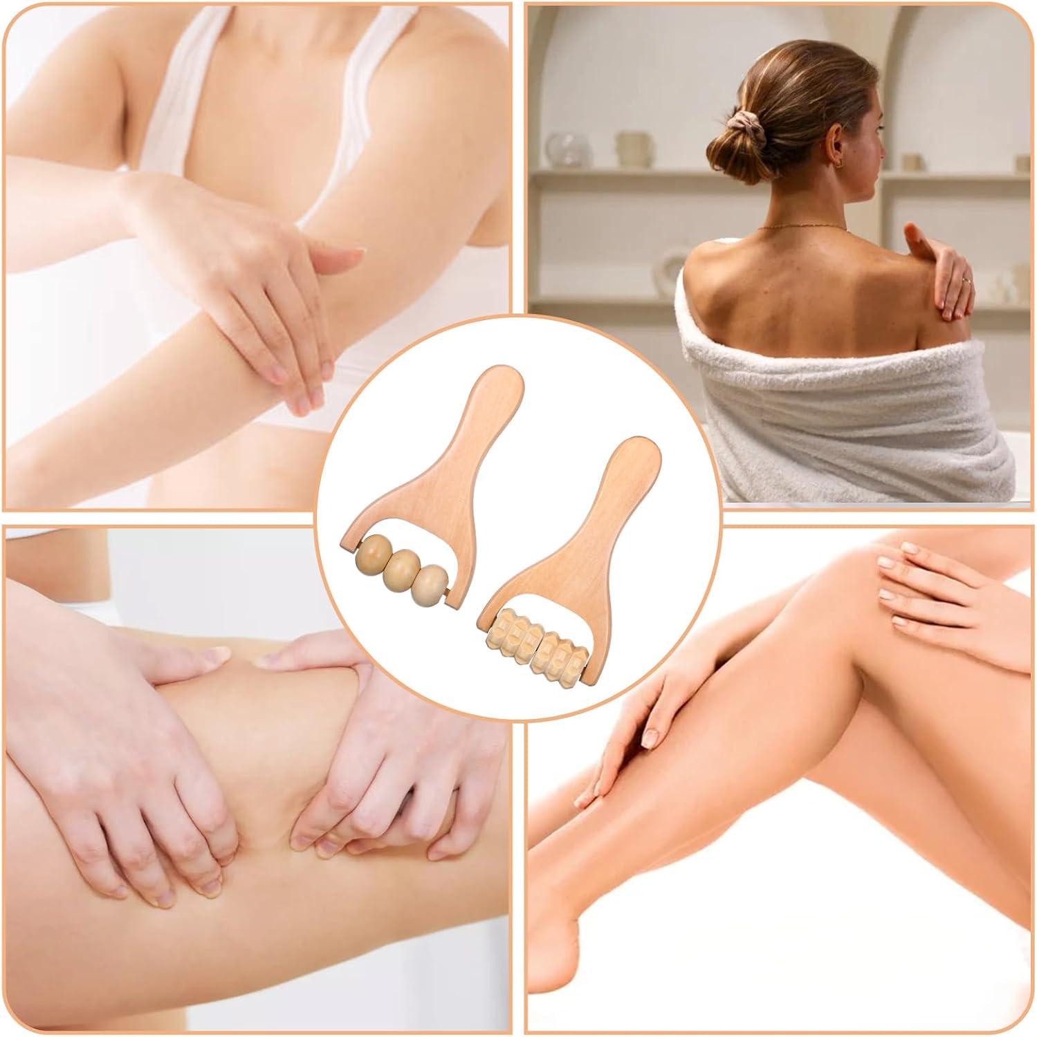 Telooco 2Pcs Wooden Massage Roller, Handheld Wood Massage Tools - Wood Roller for Back Leg Foot Muscle Relief