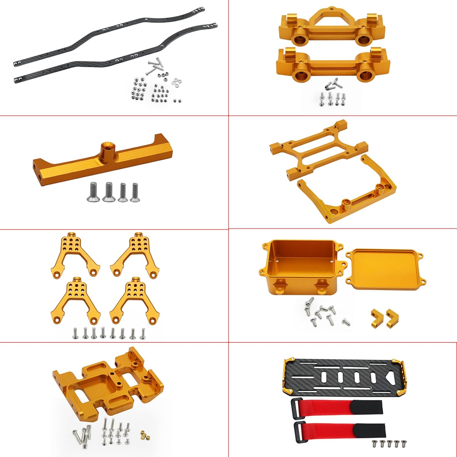1/10 RC Crawler Carbon Fiber Girder 4MM CNC Metal Car Chassis Frame Body Kit Parts for Axial SCX10 II Rock Off Road Truck (Golden)