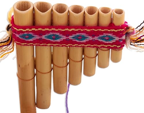 Miniatura 5 de NOVICA Juego de panpipes de bambú andino de zampona con detalles textiles y estuche de transporte, par de 1 grande y 1 pequeño, 'Inca Serenade