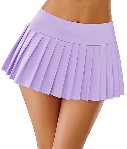 Avidlove Skirts for Women Y2k Mini Skirt Casual Pleated Short Skirts Pleated Cheer Skirt - Small - Lilac