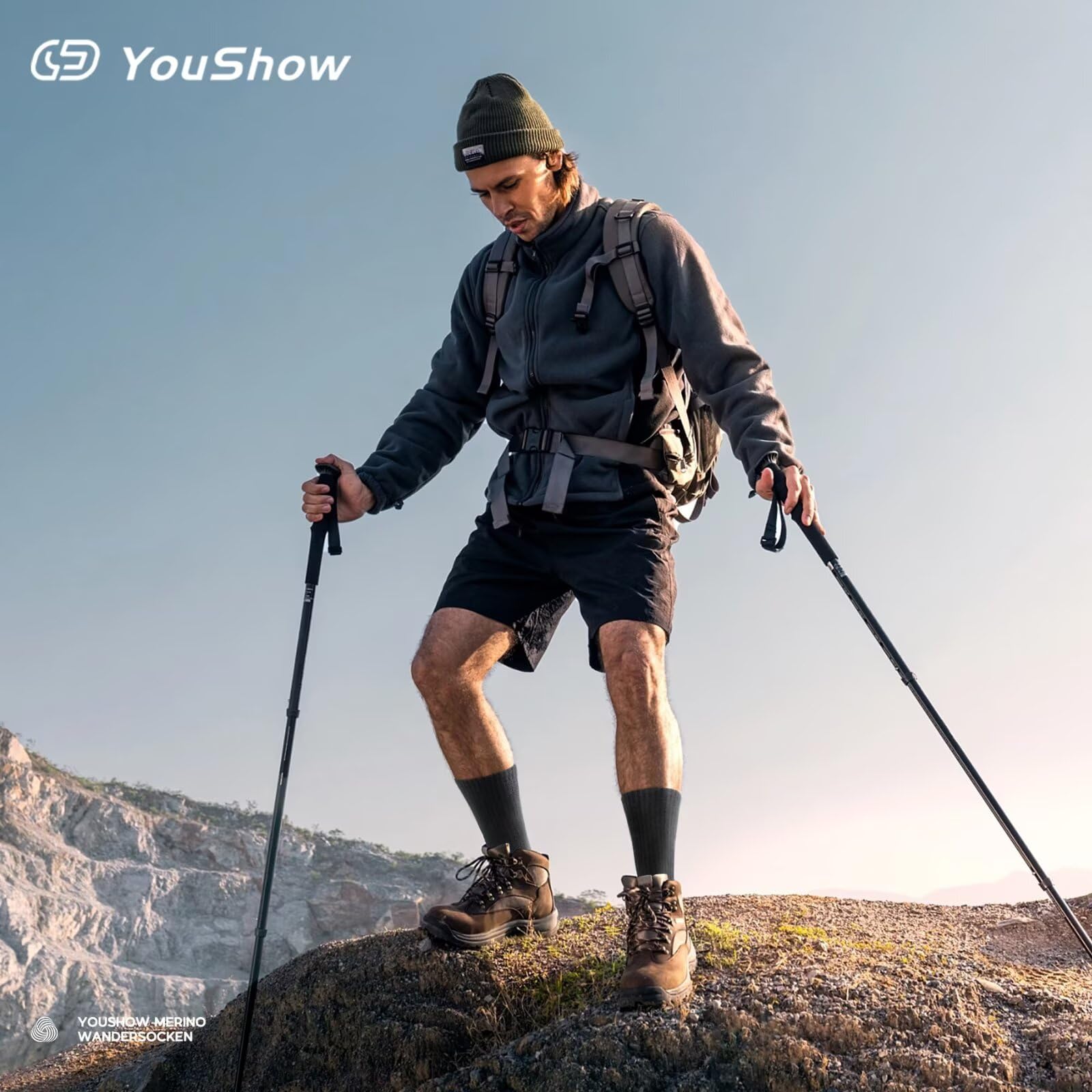 YouShow Calcetines de senderismo Merino 3 pares con acolchado antiburbujas