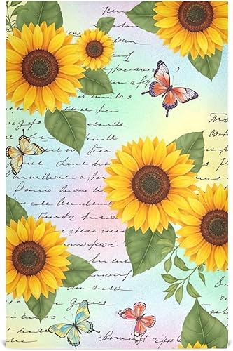 GAIREG Retro Sunflowers Butterflies Kitchen Towel Pack, 28x18 Inch Absorbent Spring Hand Towel