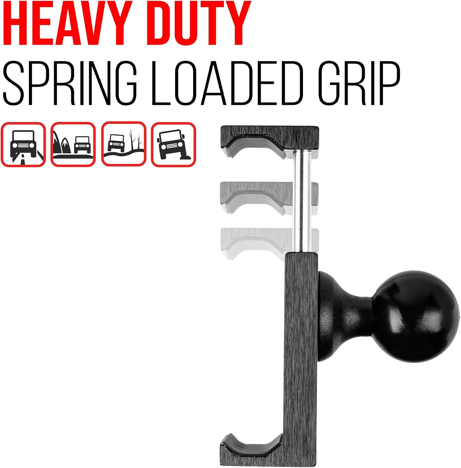 Tackform Motorcycle Phone Mount - 1" Ball Connection - Heavy Duty Spring Loaded Phone Holder. Compatible with RAM and ARKON 1 Inch Ball System. Optional Tether Included
