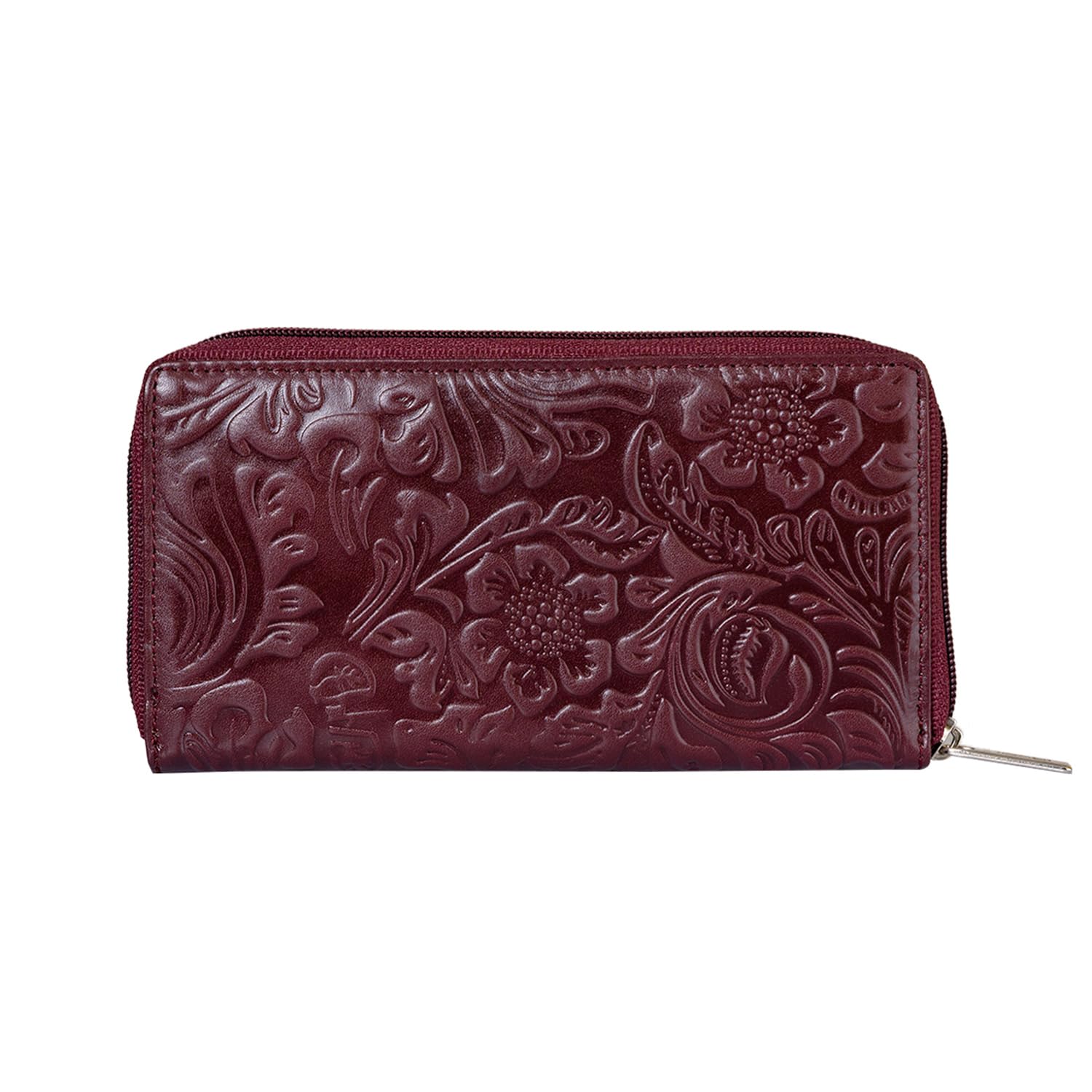 khadim's Maroon Red Zip-Around Leather Clutch Bag Wallet for Women (3483705)-picture-4