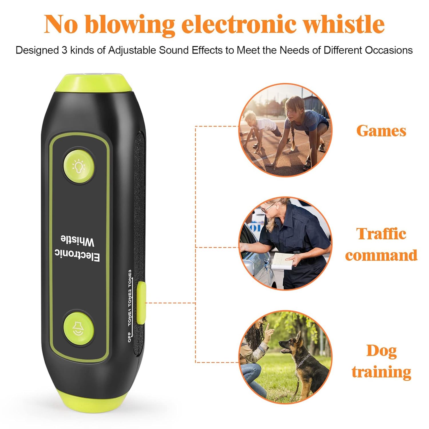 Blow Whistle, Electronic Whistle LED Light 3 Wide Application for Outdoor (Green)