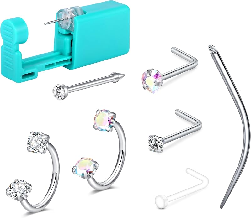Kit para piercing nasal AVYRING com pistola descartável, argolas ferradura e studs