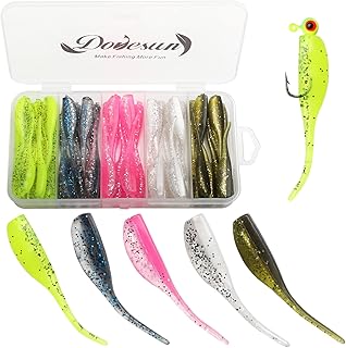Dovesun Crappie Lures Kit, Soft Plastic Fishing Lures Crappie Walleye Trout Bass Fishing Baits Fishing Grubs -Worms- Minnow-Paddle Tail Swimbaits 60 | 70 | 100Pcs with Trackle Box