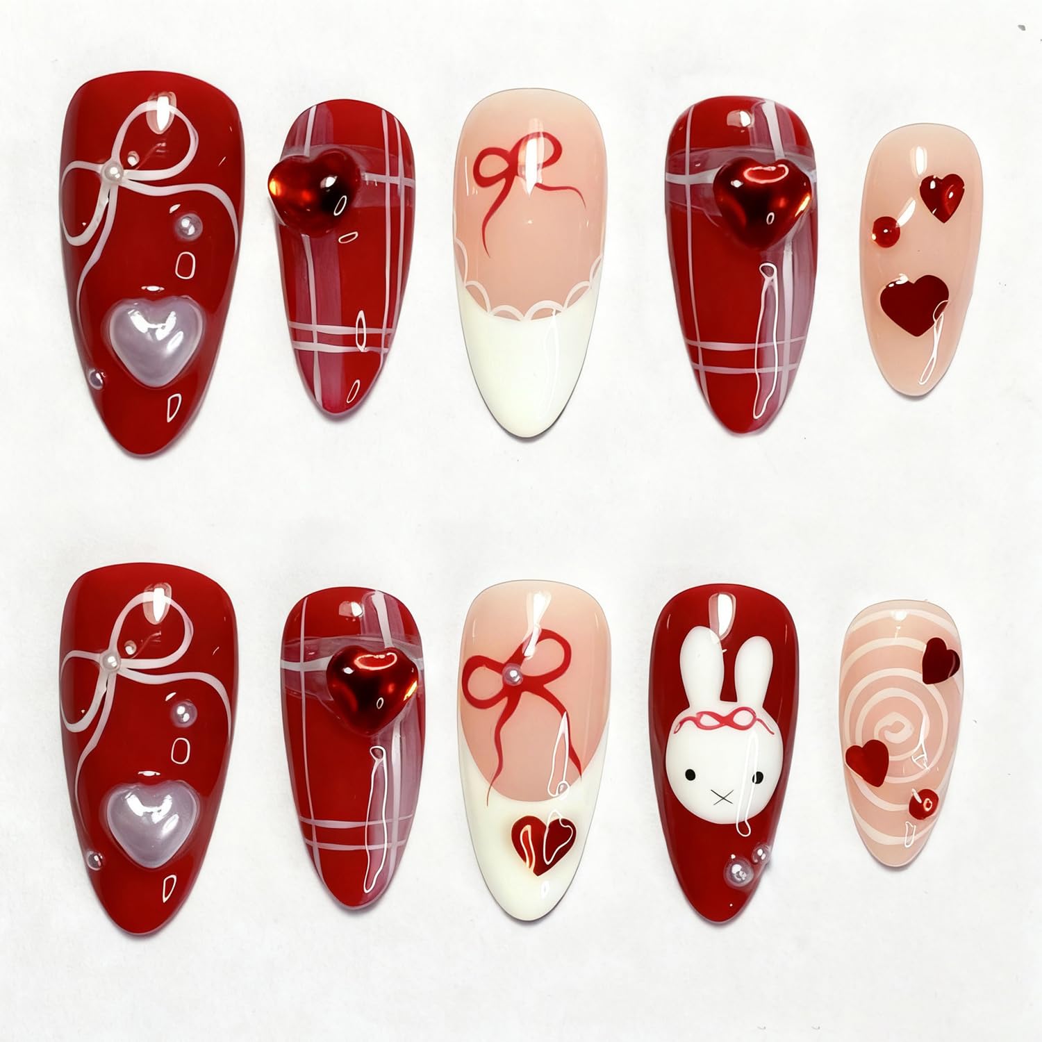Valentine's Press on Nails - 30Pcs Romantic Red Acrylic