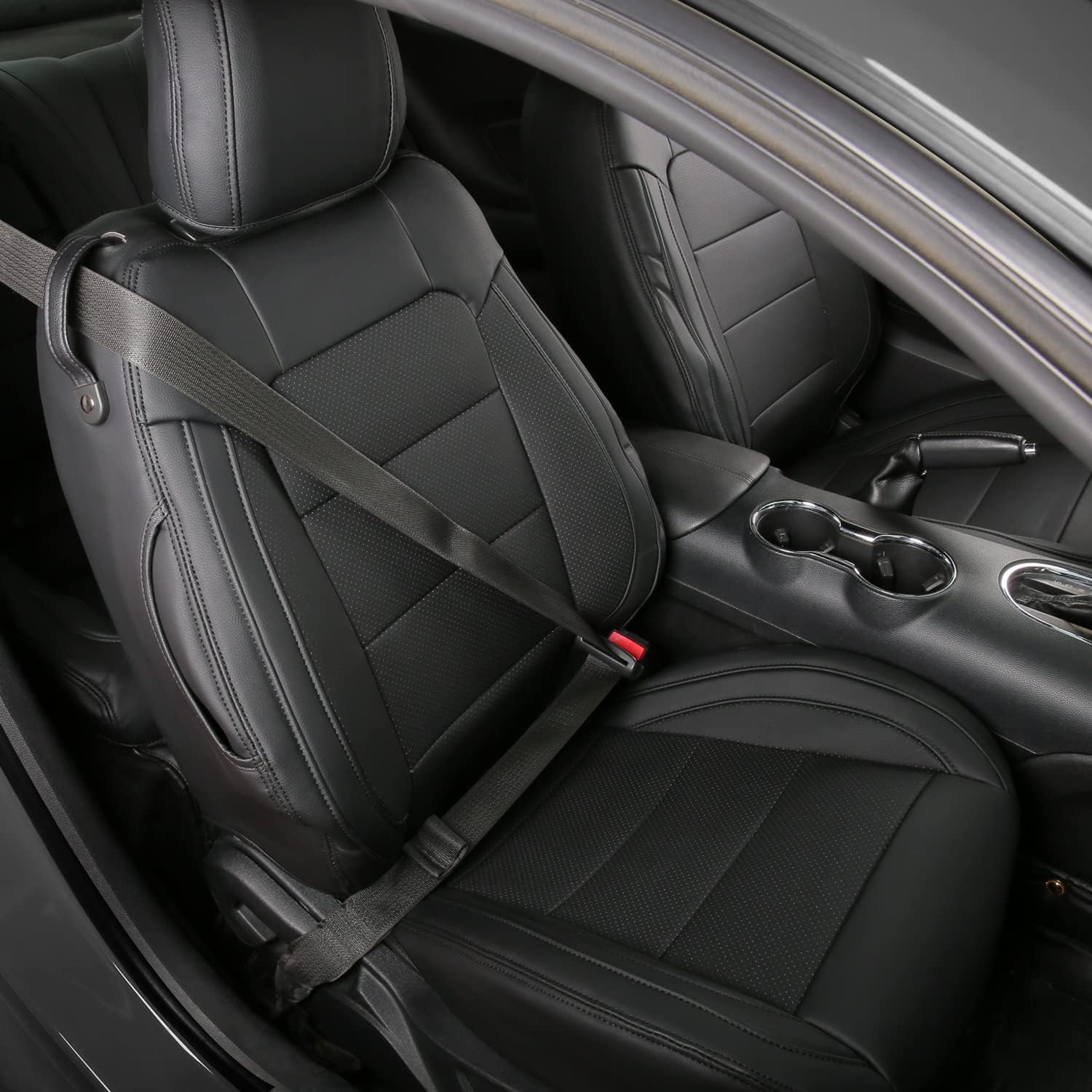 GIANT PANDA Customized Full Set Car Seat Covers Fit Ford Mustang Coupe Hardtop 2015 2016 2017 2018 2019 2020 2021 2022 2023 2024 2025 2026- (Black)