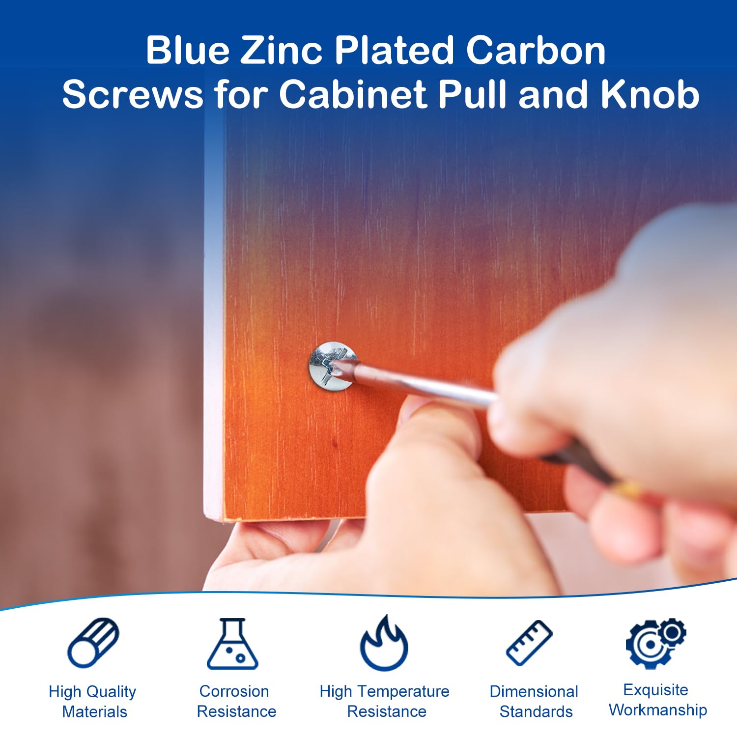 25Pcs Knob Pull Machine Screws, 8-32 x 1-1/2" Cabinet Door and Drawer Handle Screws, 8-32 Thread Phillips/Slotted Head Machine Screws, Blue Zinc Plated Carbon Steel Truss Head Screws